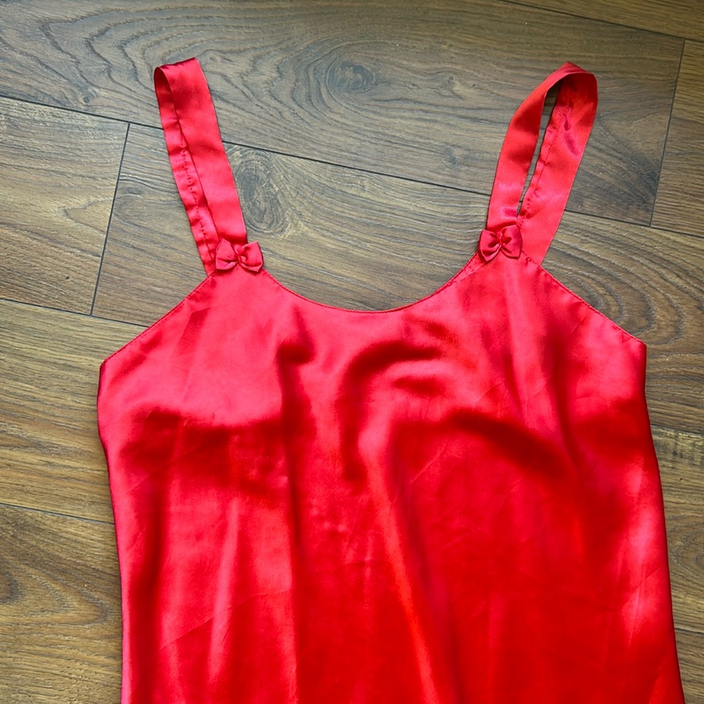Red Bow Silky Slip Dress